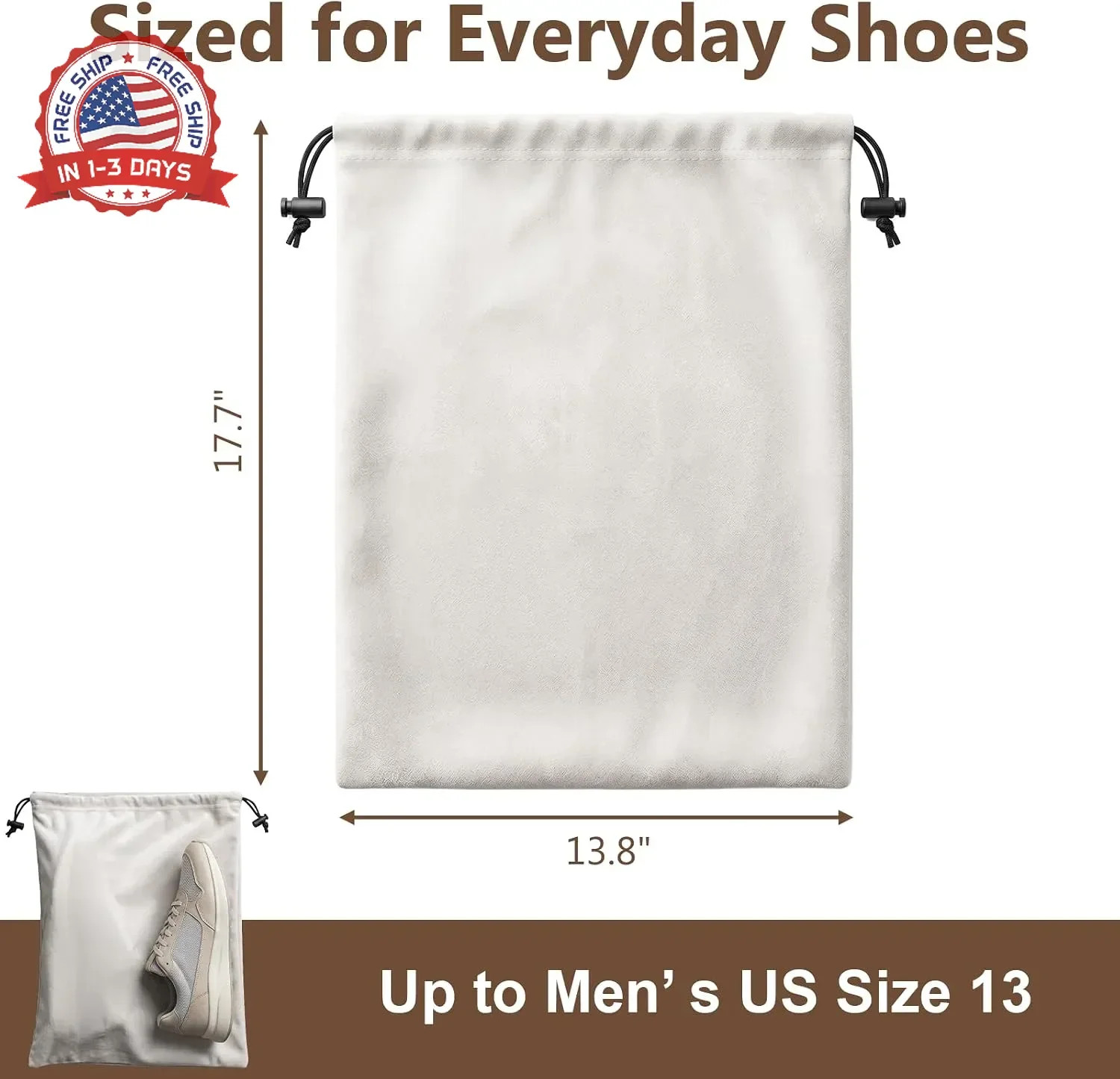6 PCS Flannel Cloth Shoe Bags for Travel & Packing for Women & Men | 17.7 x 13.8