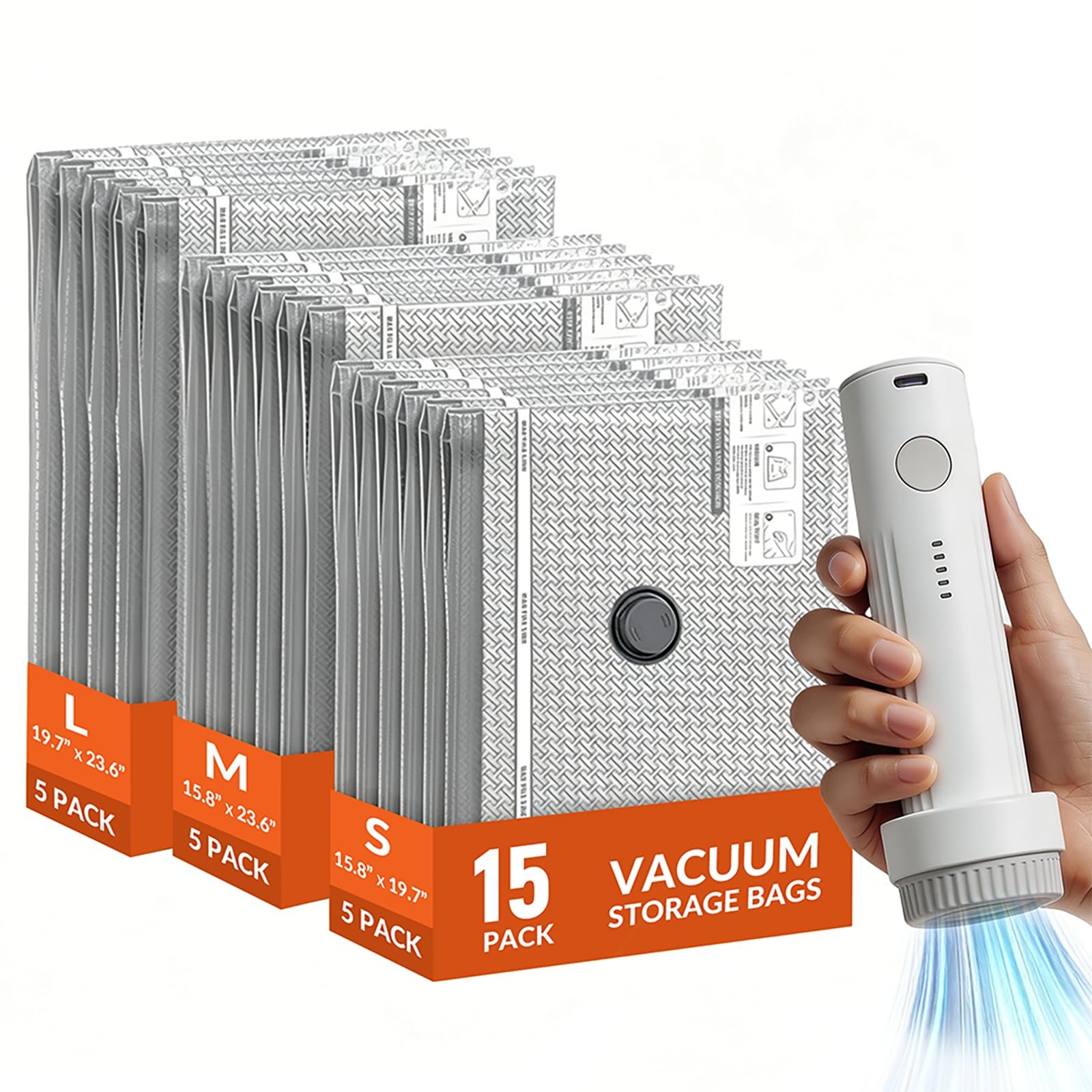 15 Pack Vacuum Storage Bags with Electric Pump for Travel Luggage Clothes