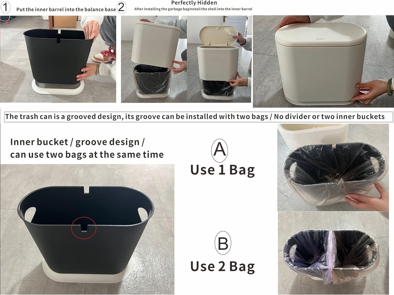 Slim Plastic Bathroom Trash Can With Lid,12L / 2.7 Gallon Pet & Dog Proof