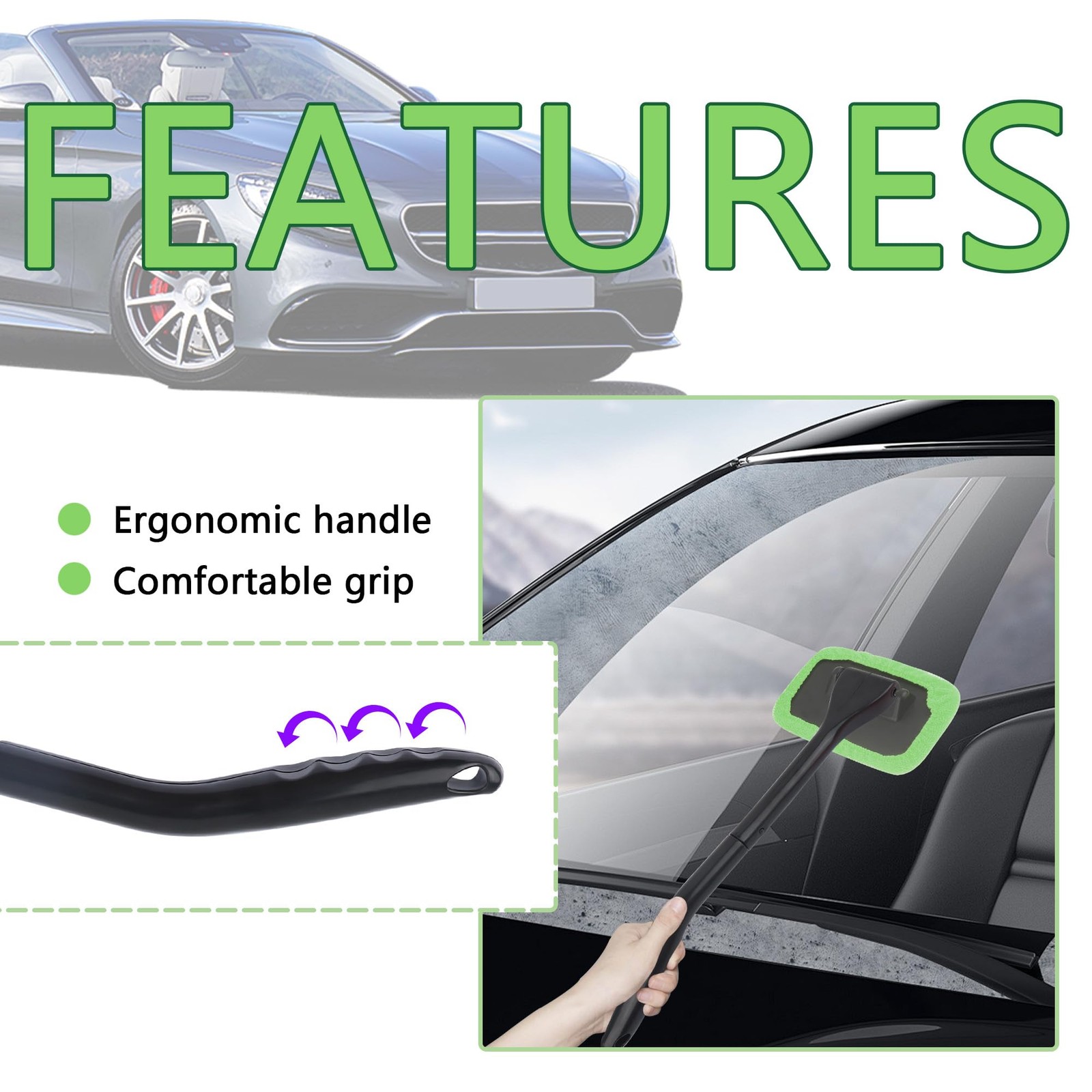 Car Windshield Cleaning Tool Microfiber with 4 Washable and Reusable Cloth Pad