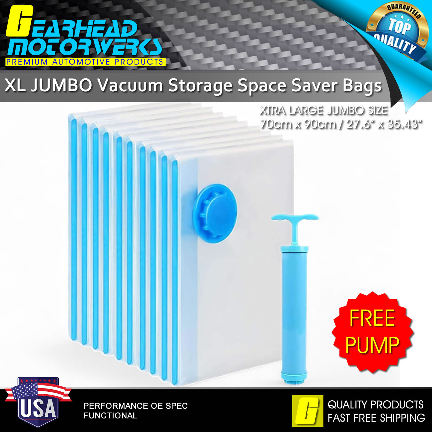 Jumbo Vacuum Storage Bags XL Comforters Bedding Clothes Space Saver w/ Hand Pump