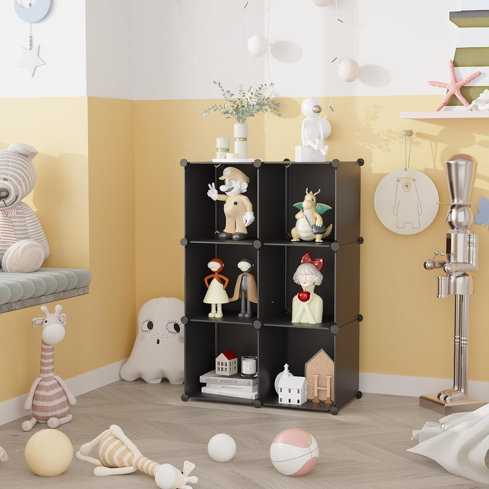 C&AHOME 6-Cube Storage Organizer Black | Stackable Modular Shelving Unit