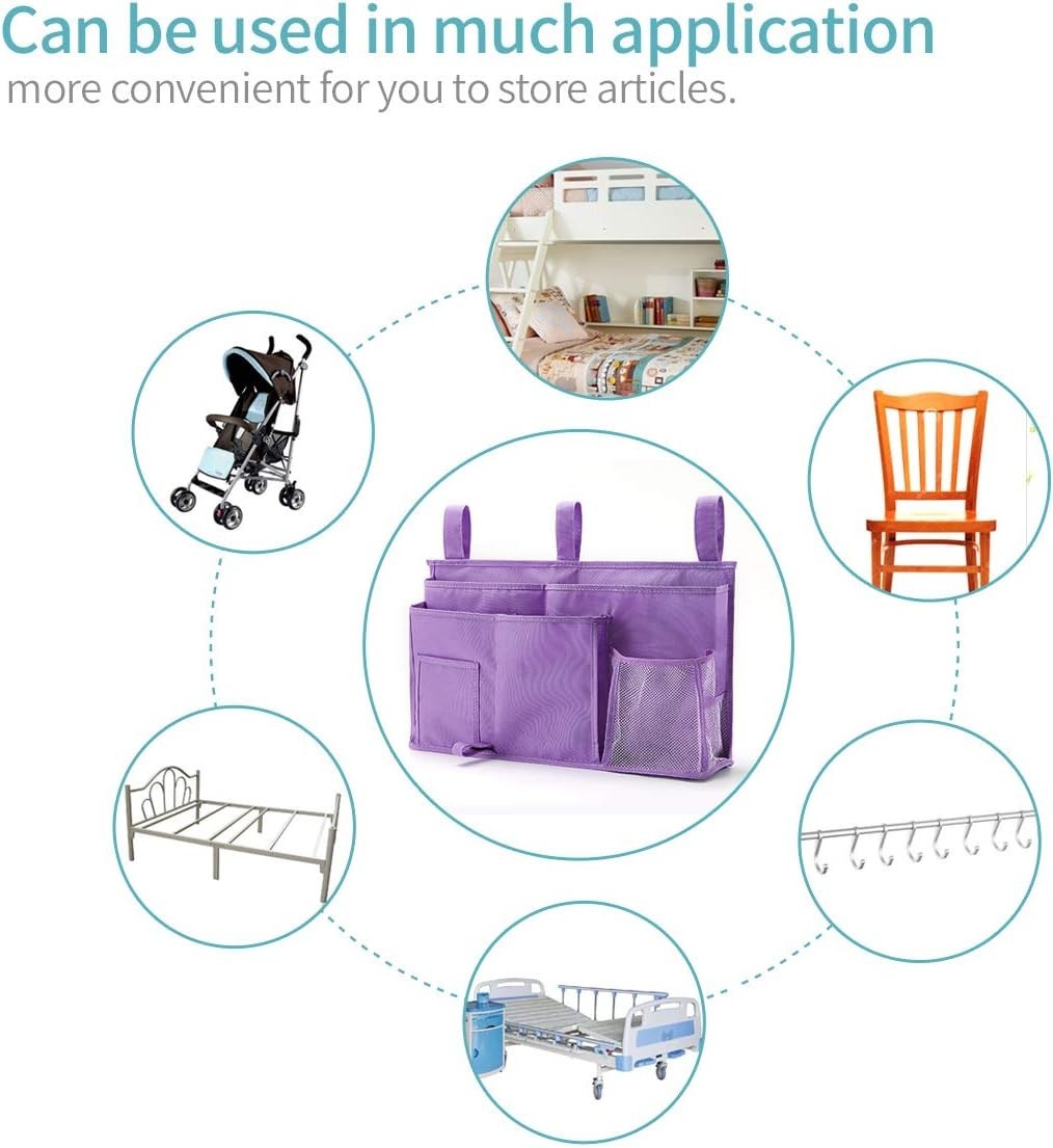 Adjustable Bedside Storage Caddy – 8 Pockets, Waterproof Oxford Cloth – Purple