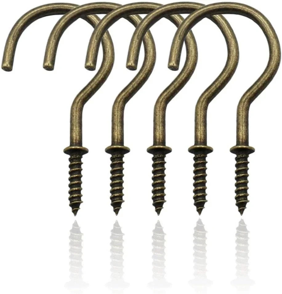 2″ Cup Screw Hooks Bronze Ceiling Hooks Mug Hook 20 Pcs Antique Brass Screw-In H