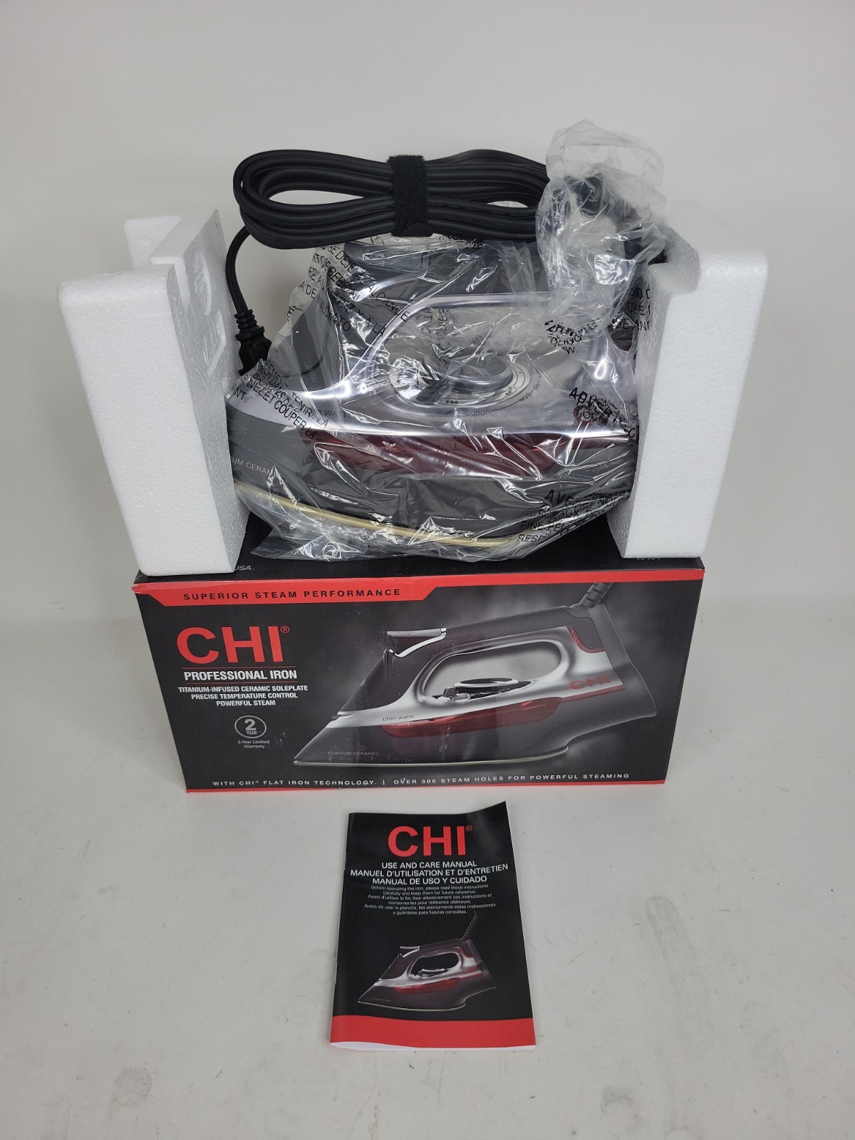 CHI Professional 13101 Steam Iron with Titanium Infused Ceramic Soleplate New