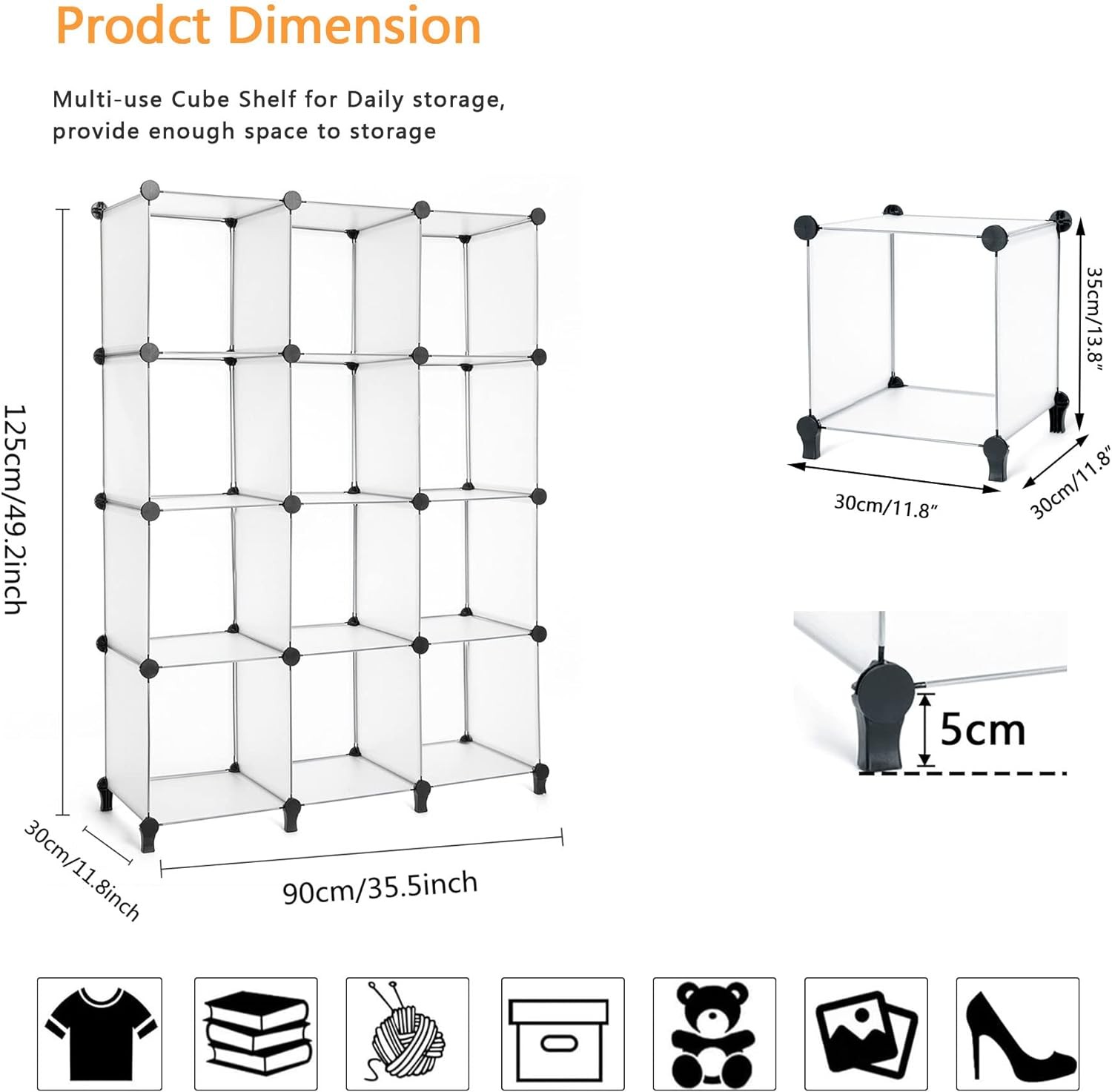 12 Cube Storage Organizer Storage,Cube Bookshelf DIY Plastic Closet Storage Shel