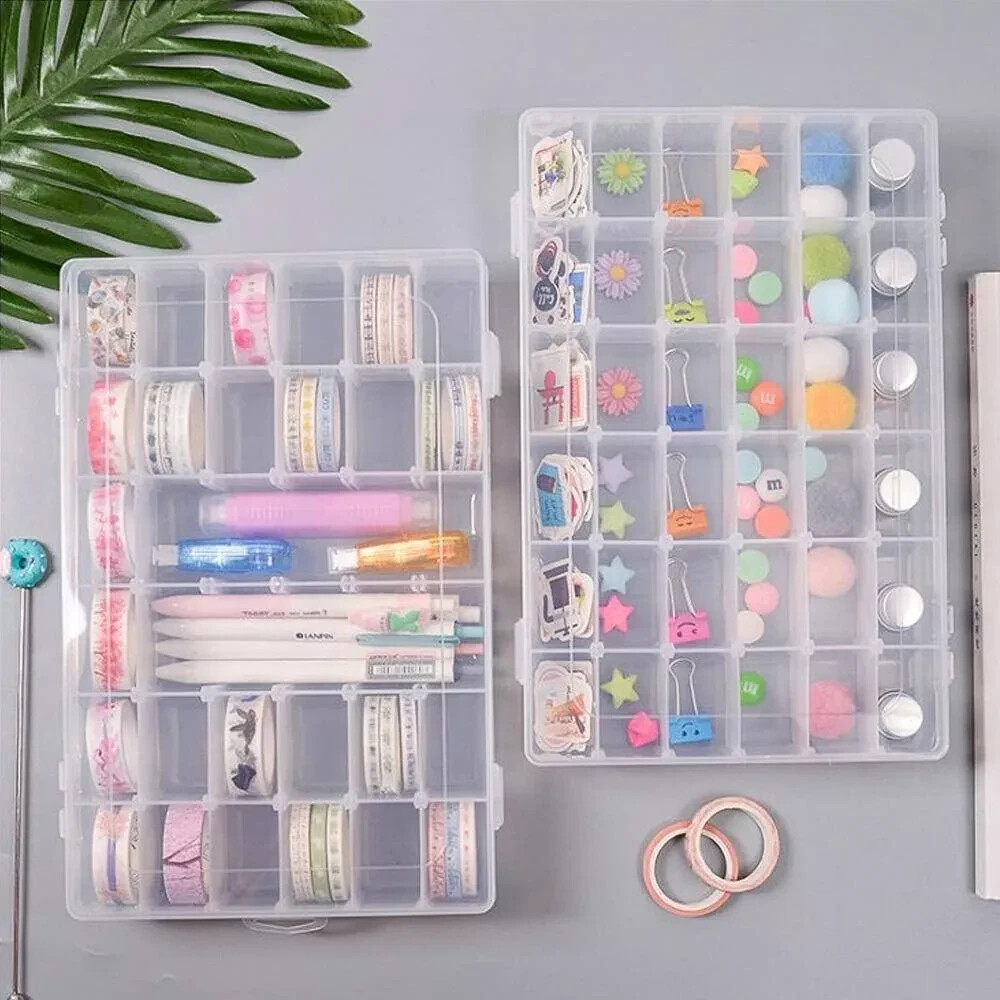 2 PAack Large Clear Plastic Organizer Storage Box Container with Dividers USA
