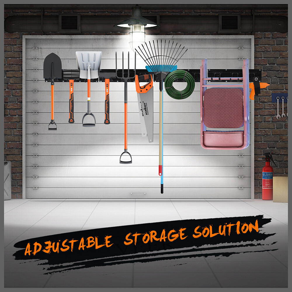 Garage Tool Organization 9pc Double Hooks Holder 64″ Utility Rack Wall Mount