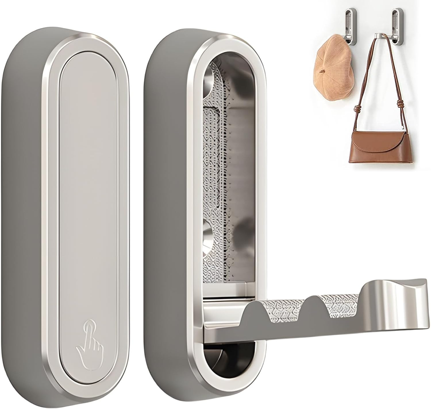 Foldable Wall Hooks Silver, 2 Pack Folding Coat Hooks, Screw Mounted | Heavy Dut