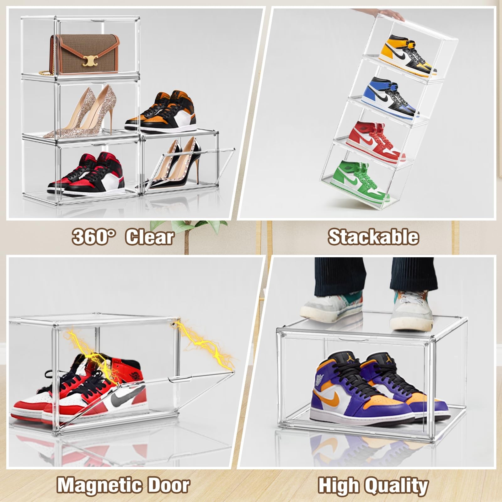 X-Large Acrylic Display Case Size 14 Sneaker Shoe Box with Magnetic Lid, Stac…