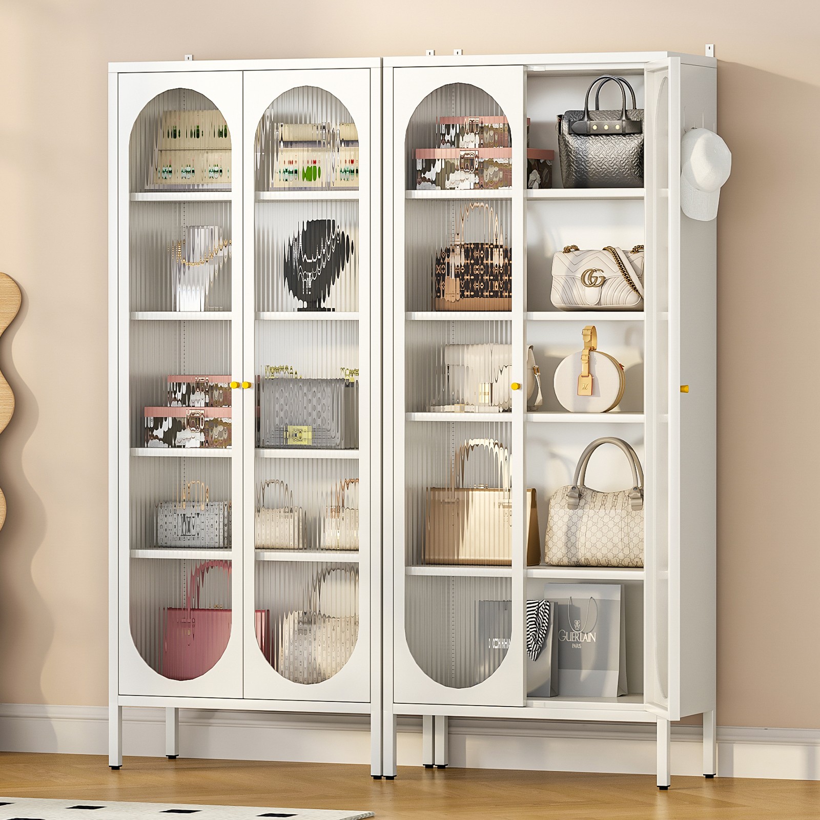 9-Tier Shoes Storage Rack w/ Fluted Doors 67″ Height Shoes Cabinet Steel Frame