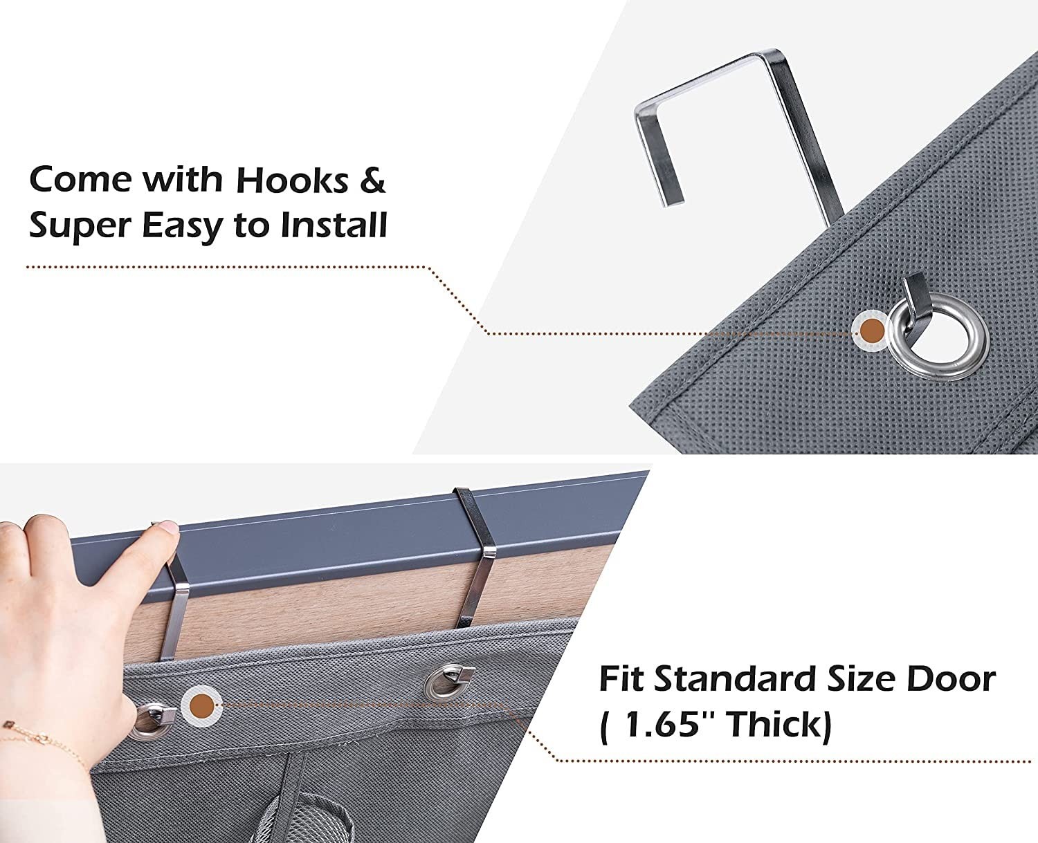 ANZORG 2 Pack Minimalist Black Over The Door Hanging Closet Shoe Holder GREY
