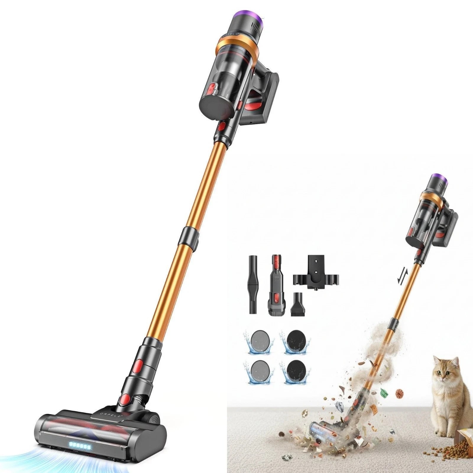Smartvac11 Cordless Vacuum Cleaner, 500W/40KPA, LED Touch Screen, Large 1.5L Bin