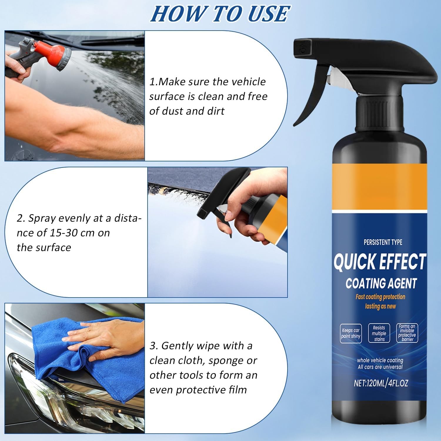2PCS Car Coating Spray,Quick Effect Coating Agent,Car Scratch Wax Polish Spray