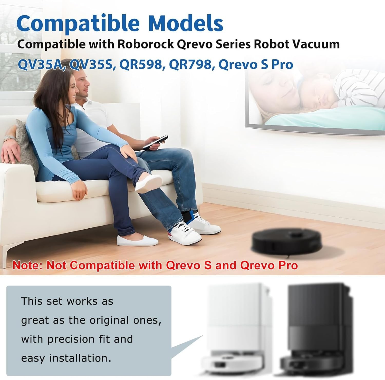 Roborock Qrevo Vacuum Accessories – 1 Main Brush, 4 Mop Cloths, 6 Dust Bags