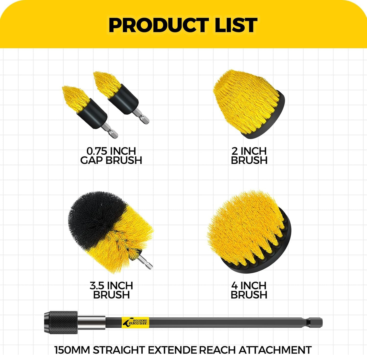 Holikme 6Pack Drill Brush ，Extended Long Attachment Set All Purpose for Crevice