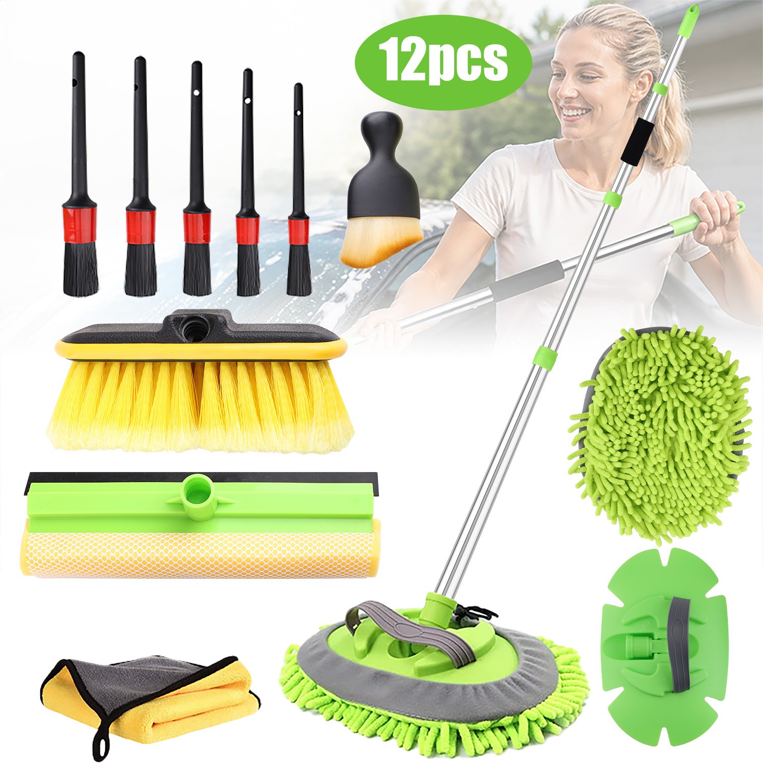 62″ Car Wash Brush with Long Handle, 12PCS for Car RV Truck Boat Wash