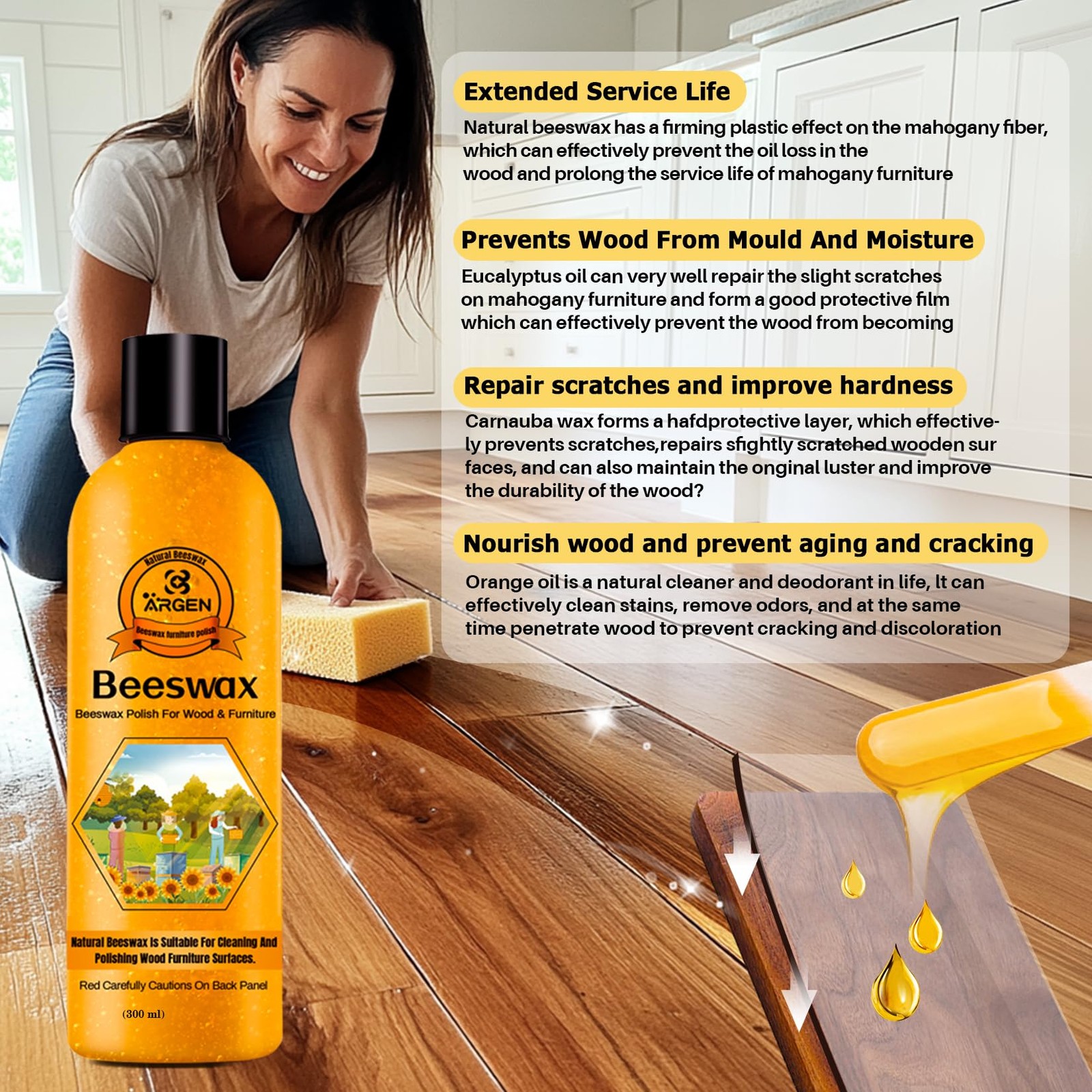 Beeswax Furniture Polish Natural Wood Wax Conditioner 300ML