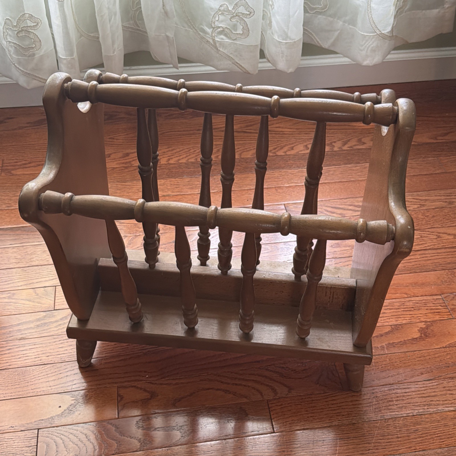 Vintage Magazine Rack Solid Wood Spindle Heavy Sturdy MCM Made In Japan