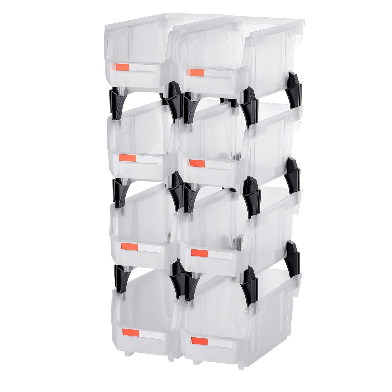 8-Pack 10.9×5.5×5.1in Transparent Stackable Plastic Storage Bins