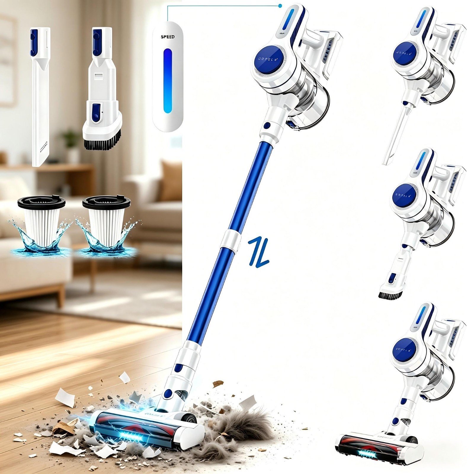 Cordless Vacuum Cleaner 45Kpa Stick 180° Rotation Rechargeable Lightweight 45min