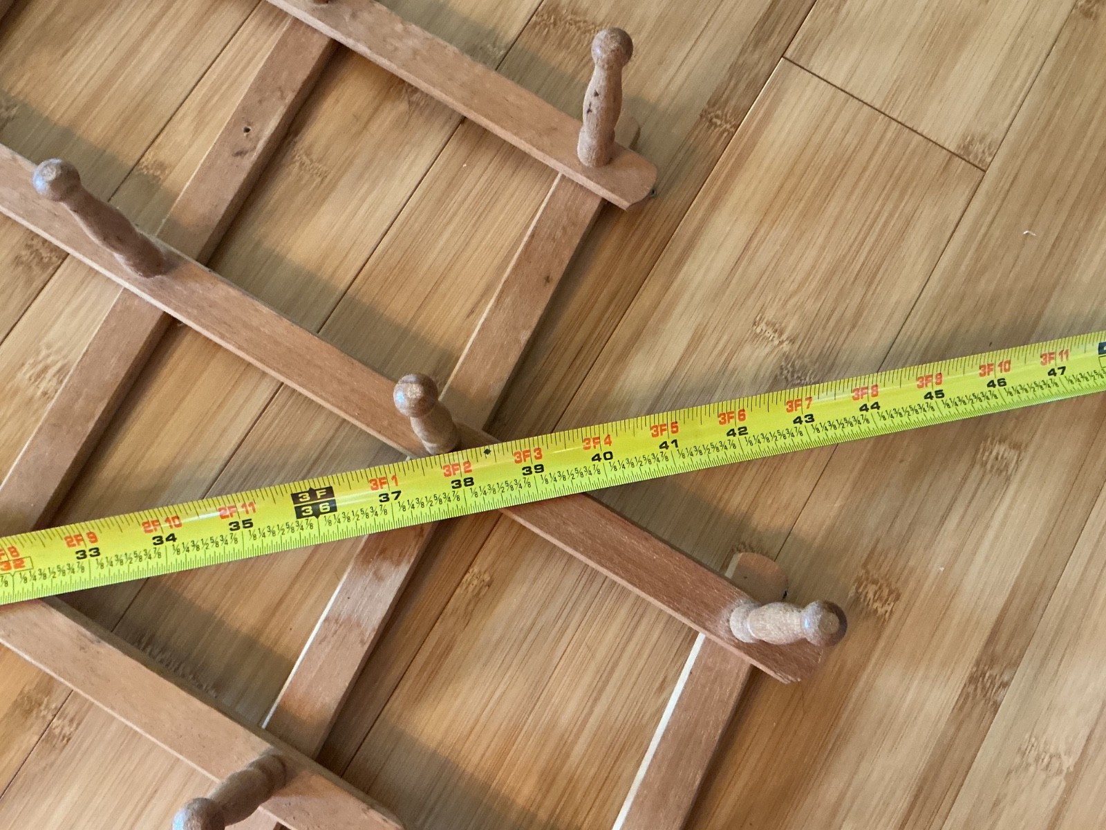 Vintage Wooden Accordion Expandable Folding 42 Peg Coat Hat Rack Wall Hanger
