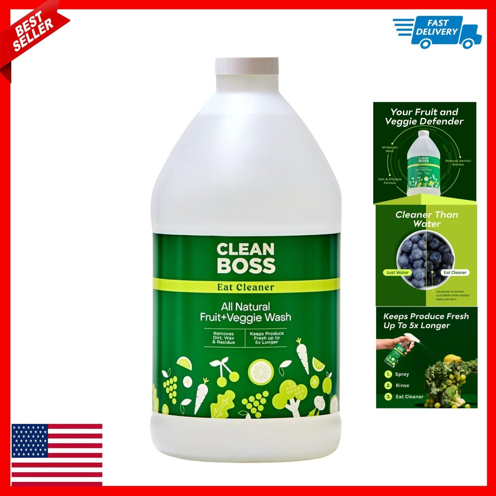 CleanBoss Eat Cleaner Fruit & Veggie Wash Refill 64 oz – Vegan & Gluten Free