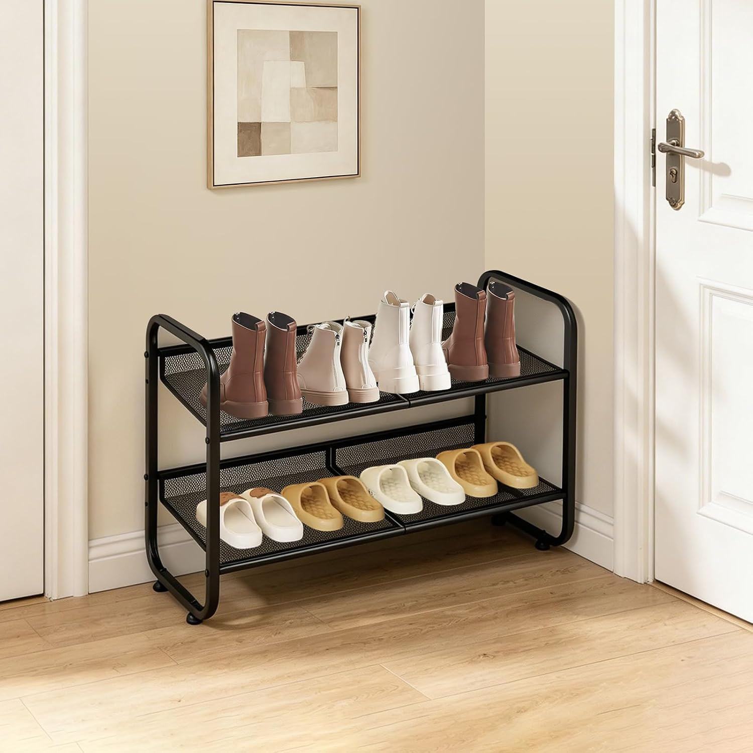 2 Tiers Metal Shoe Rack for Entryway Closet Hallway Bedroom Garage | Shoe Storag