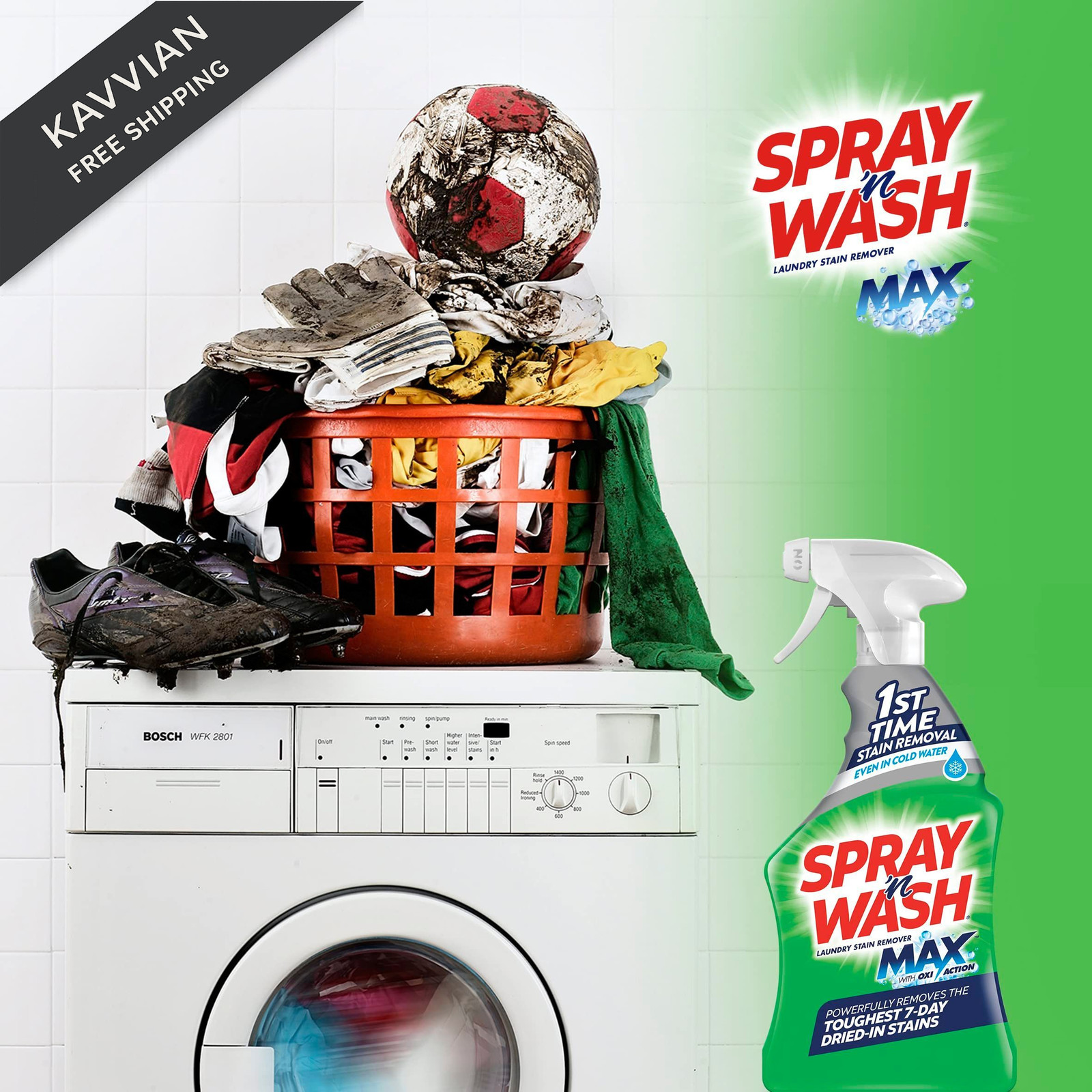 Spray N’ Wash Max Stain Remover Spray, 16 Fl Oz (Pack of 1), Green, Red