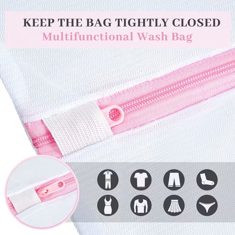Mesh Laundry Bags Heavy-Duty/ Delicates w/ Non Rust Zipper- White Laundry Bag-L