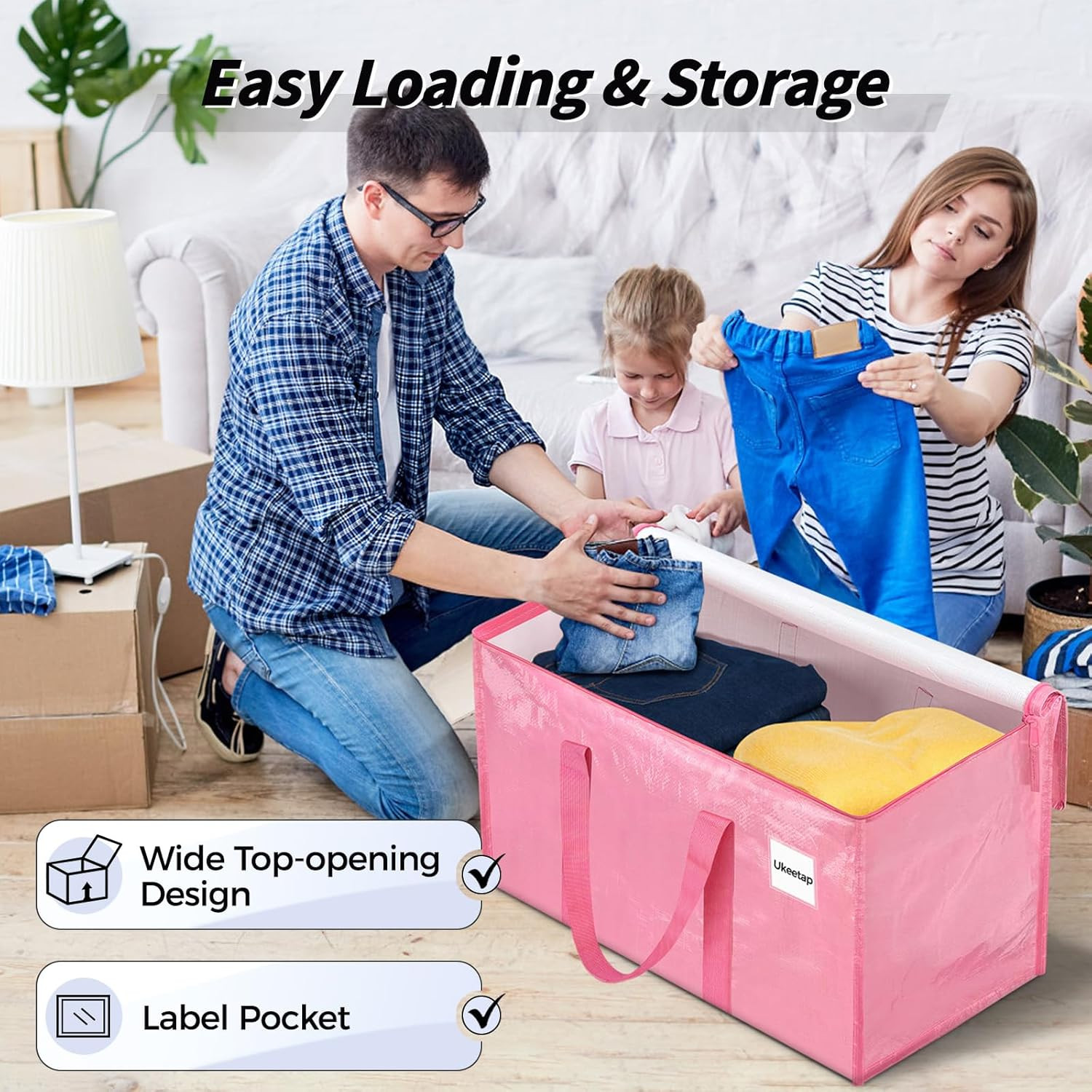 8 Pack Extra Large Clothes Storage Bins with Lids, Moving Bags, Pink | Storage B