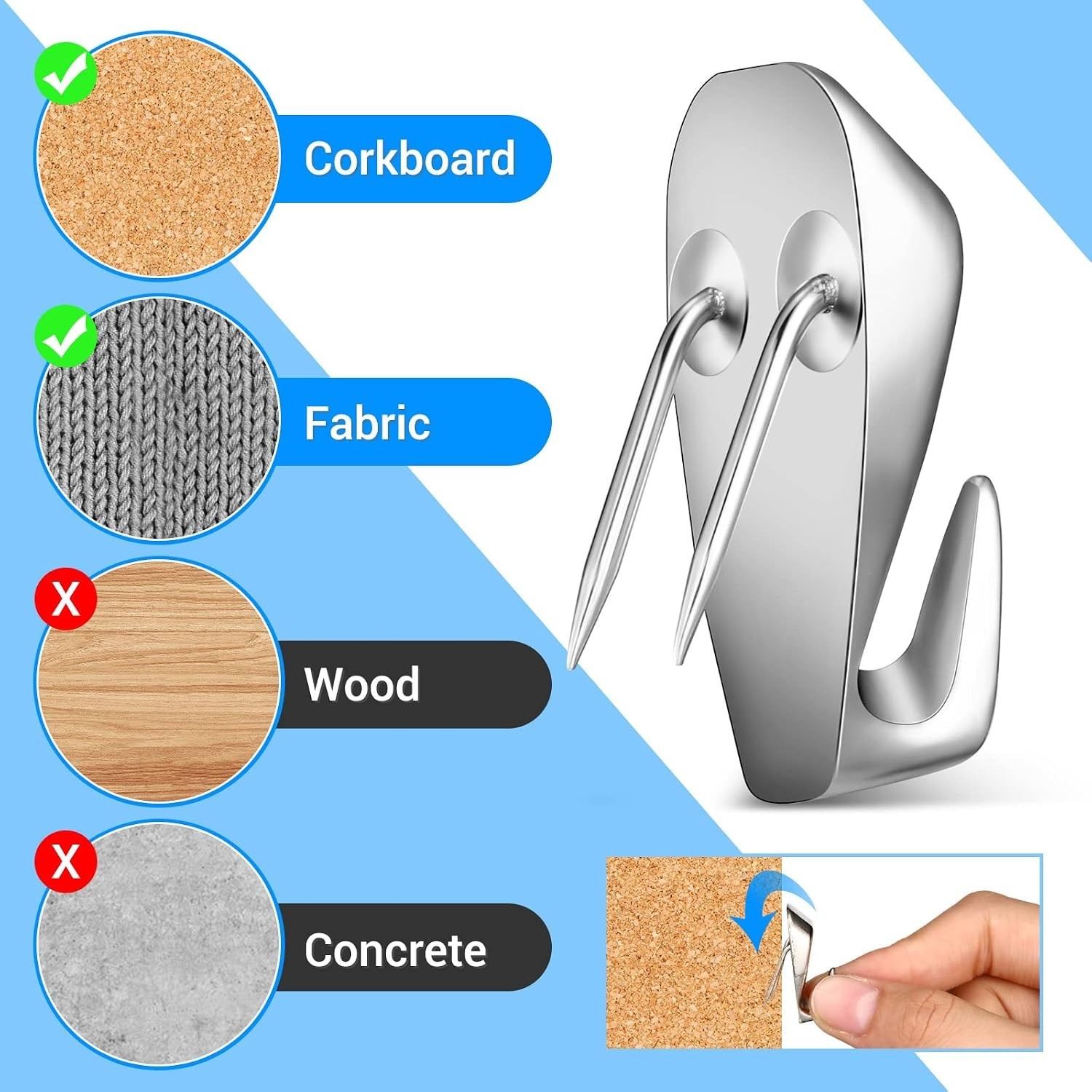 10 Durable Silver Cubicle Hooks – 40 lbs Capacity Picture Hangers, Rust-Proof