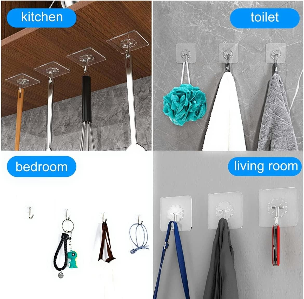 1~500 PCS Stainless Steel Adhesive Sticky Hooks Heavy Duty Wall Hook Hangers lot