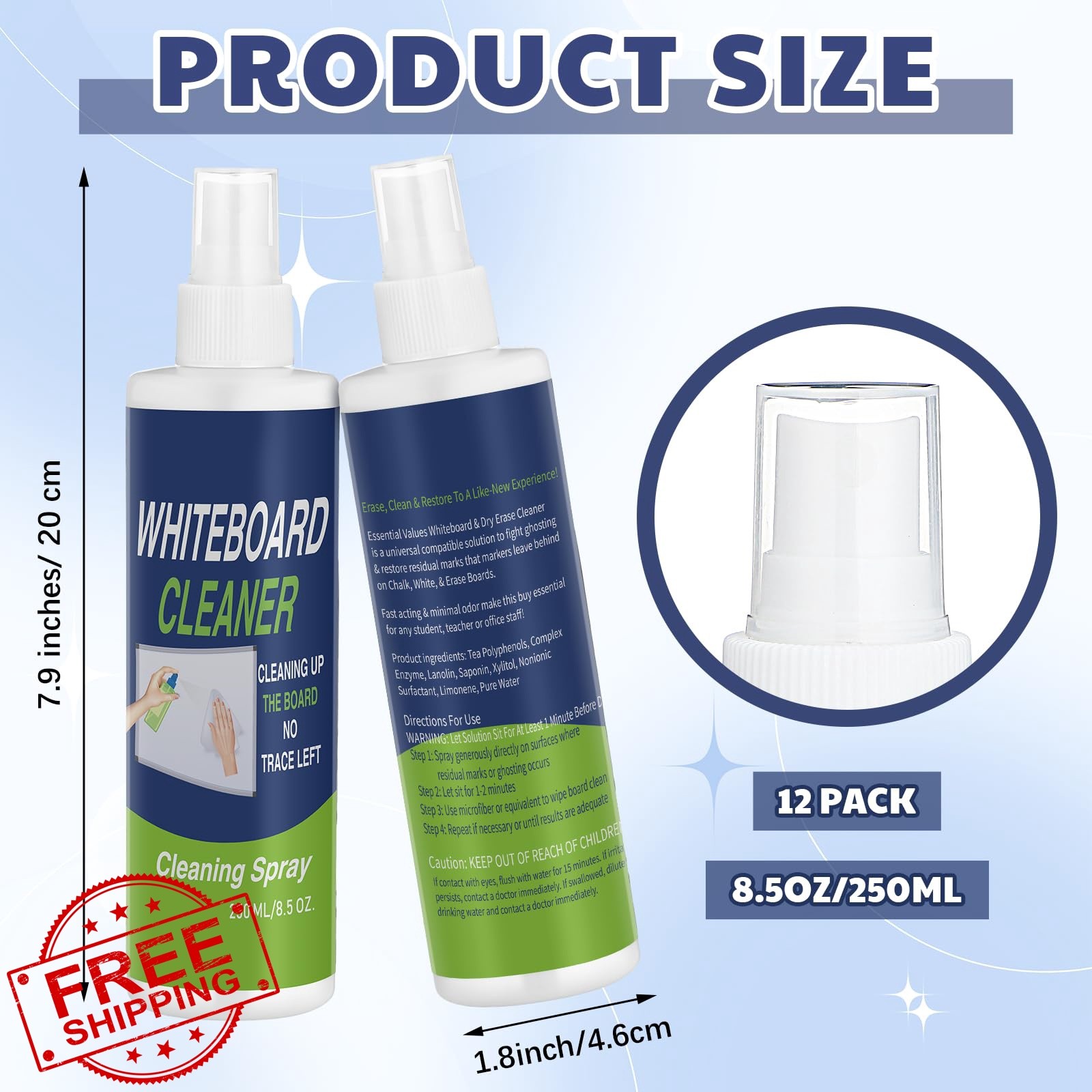 Swiffen 12 Pack Whiteboard Cleaner Spray Bottle 8.5oz Dry Erase Board Surface…