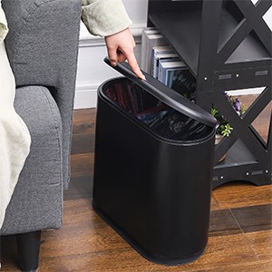 Slim Plastic Bathroom Trash Can With Lid,12L / 2.7 Gallon Pet & Dog Proof