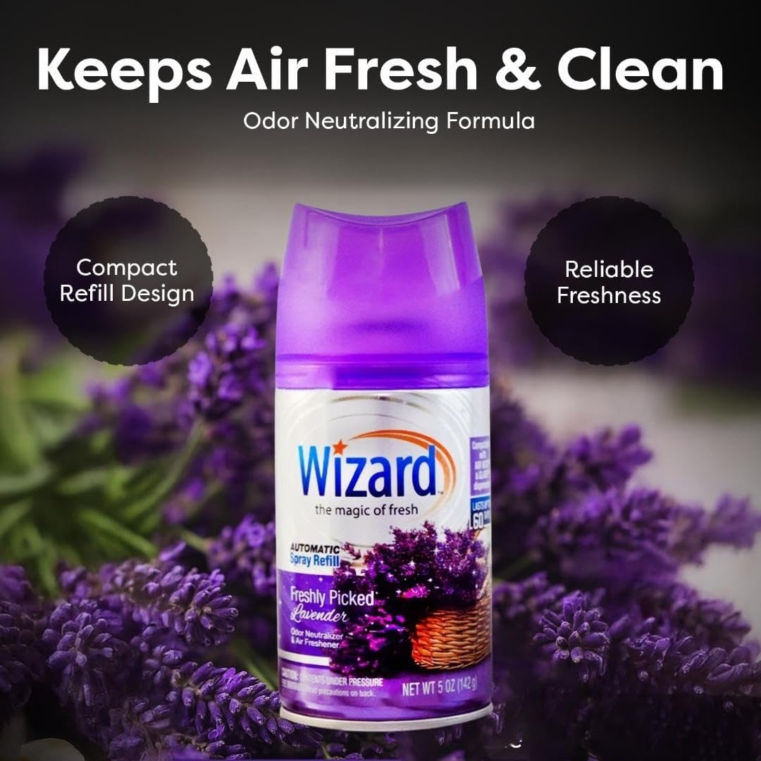 Pack of 12 WIZARD AUTOMATIC SPRAY REFILLS FRESHLEY PICKED LAVENDER 5 oz