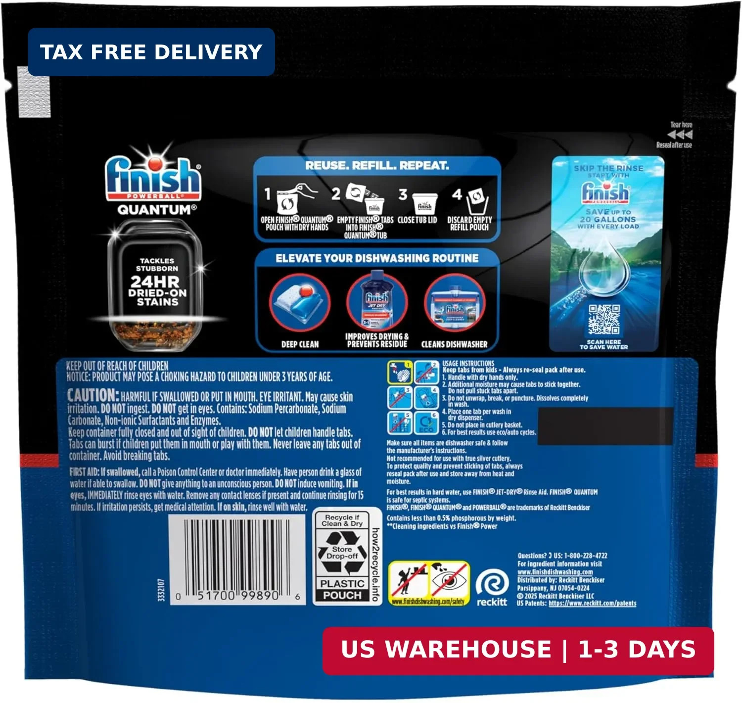 Finish Quantum Dishwasher Pods, No Pre-Rinse Dishwasher Detergent Soap Removes 2