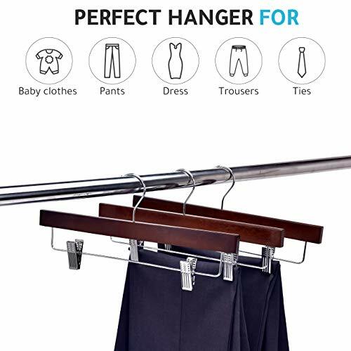 High-Grade Wooden Pants Hangers with Metal Clips 10 Pack Grip Clip Pants Hanger,