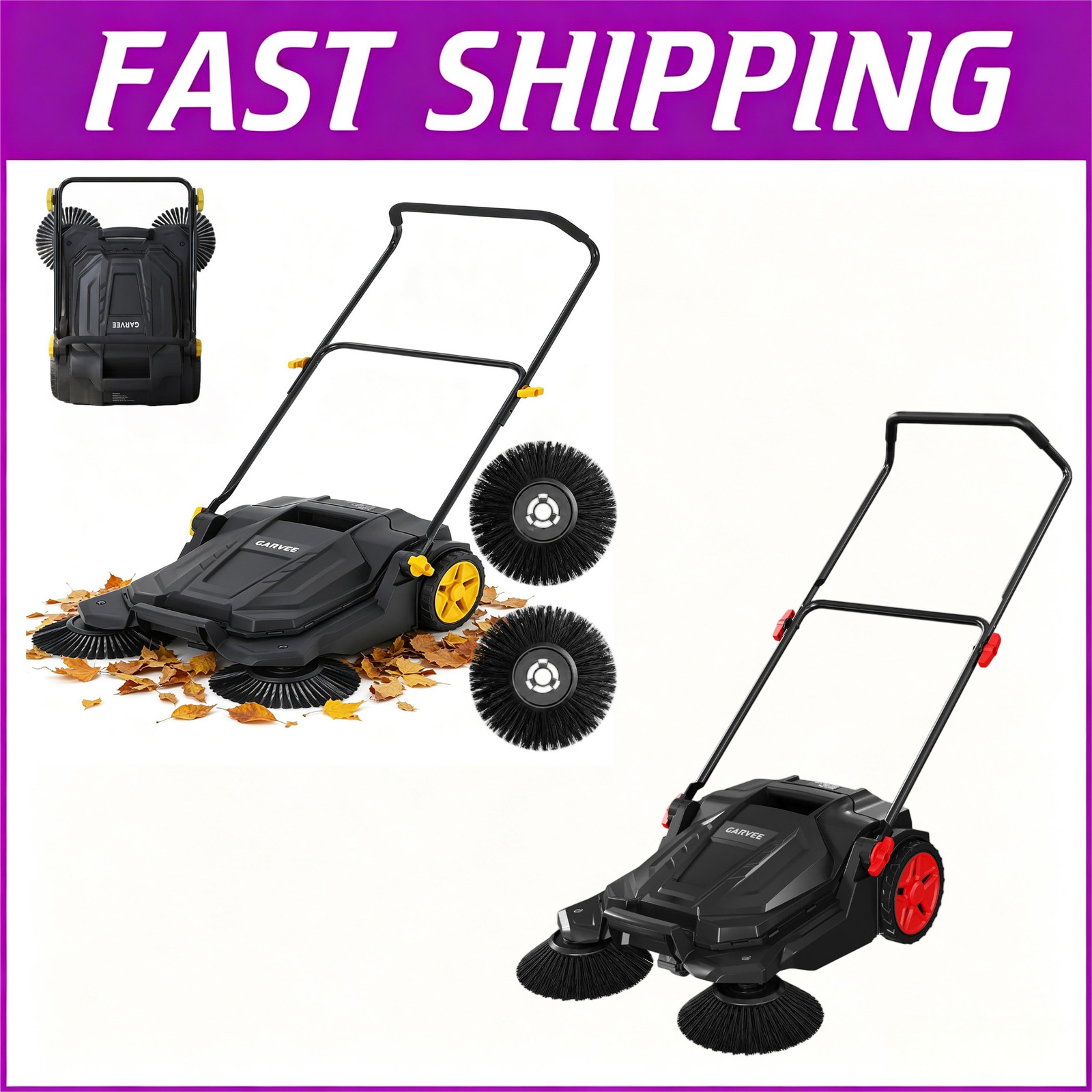 Walk-behind Hand Push Floor Sweeper 25.6″ Width 5 Gallon Waste Container Folding
