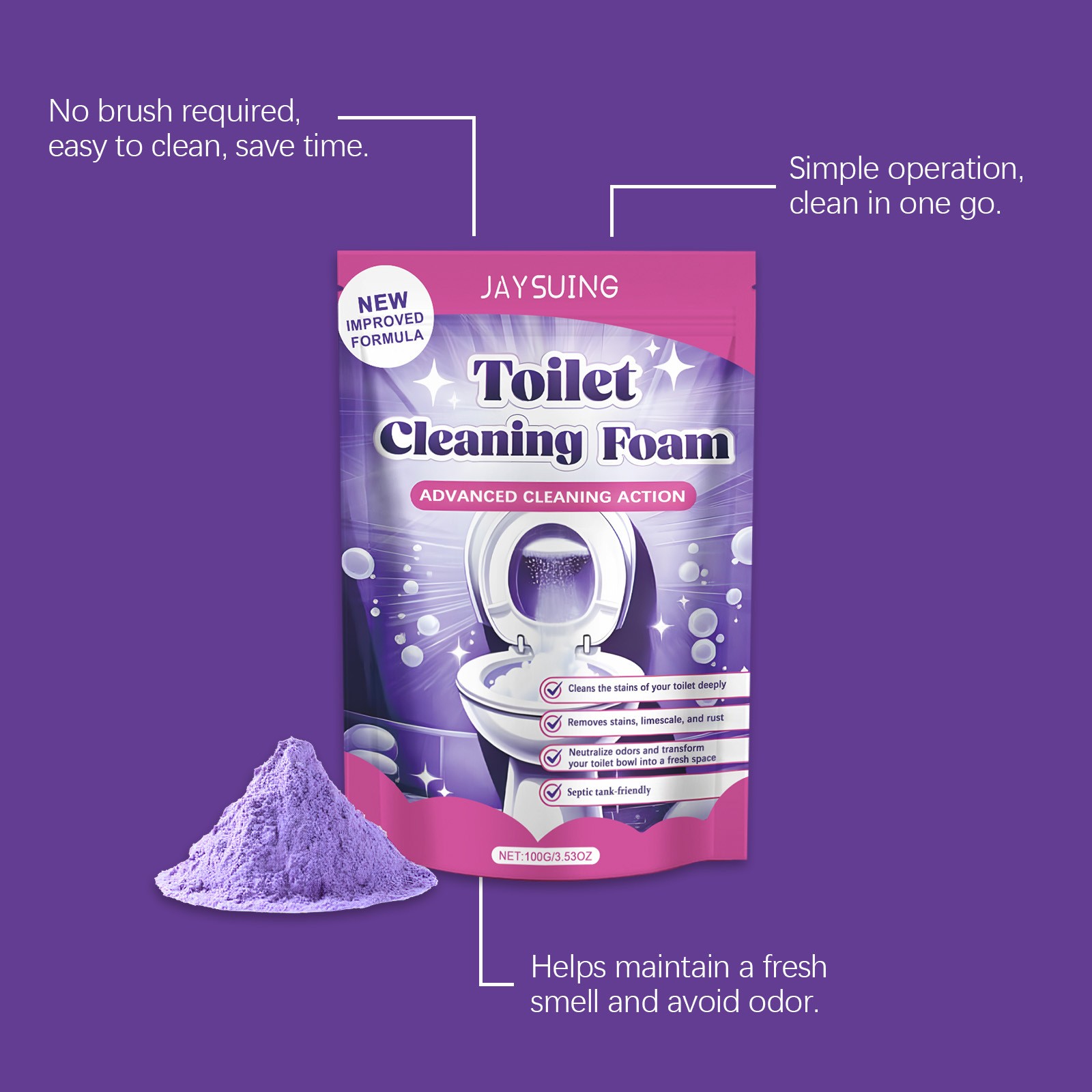 1~5 Bags Fizzclean Toilet Foam Cleaner, Toilet Cleaning Foam Insta-Action 100g
