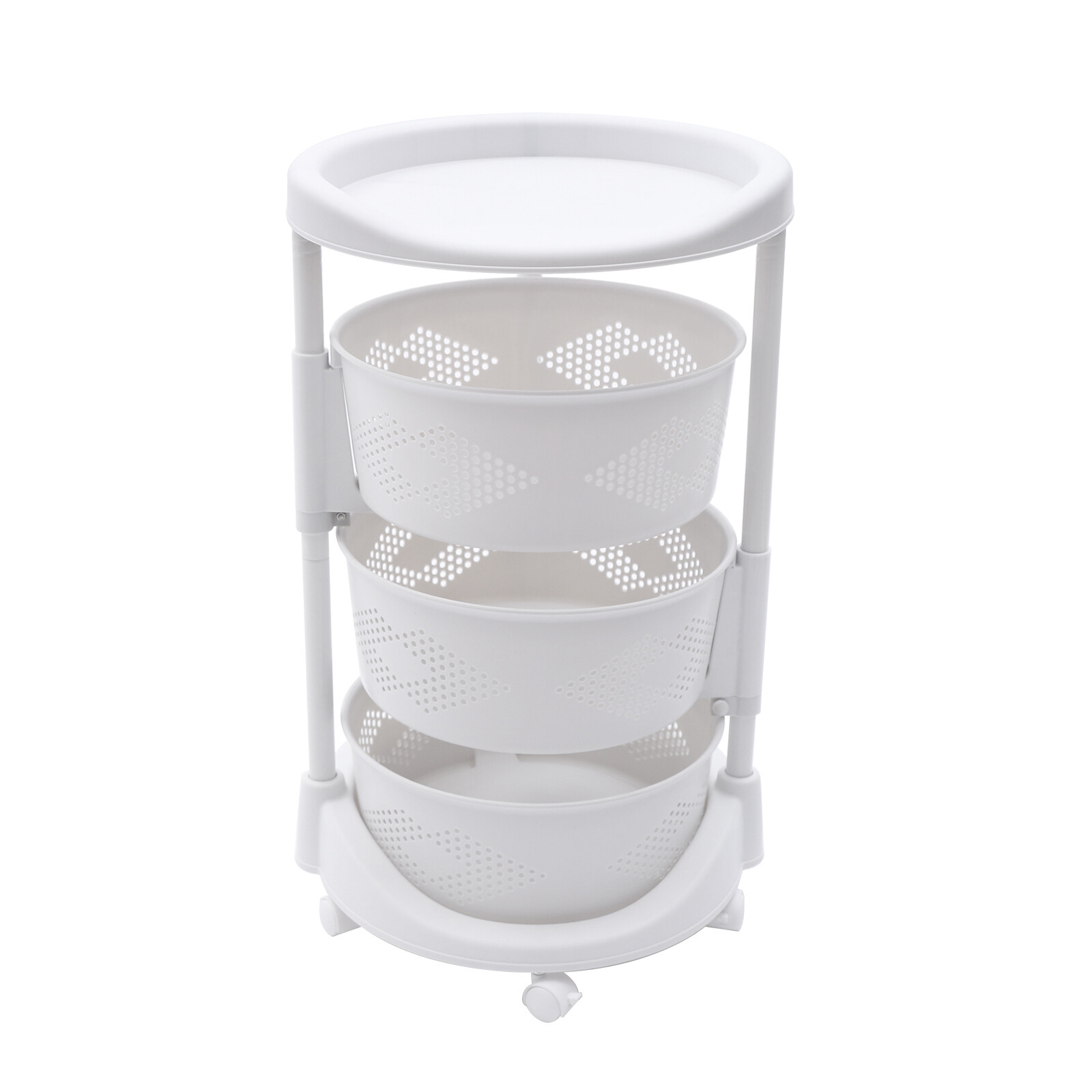3-Layer Kitchen Storage Cart with Rotating Baskets for Fruits and Vegetables