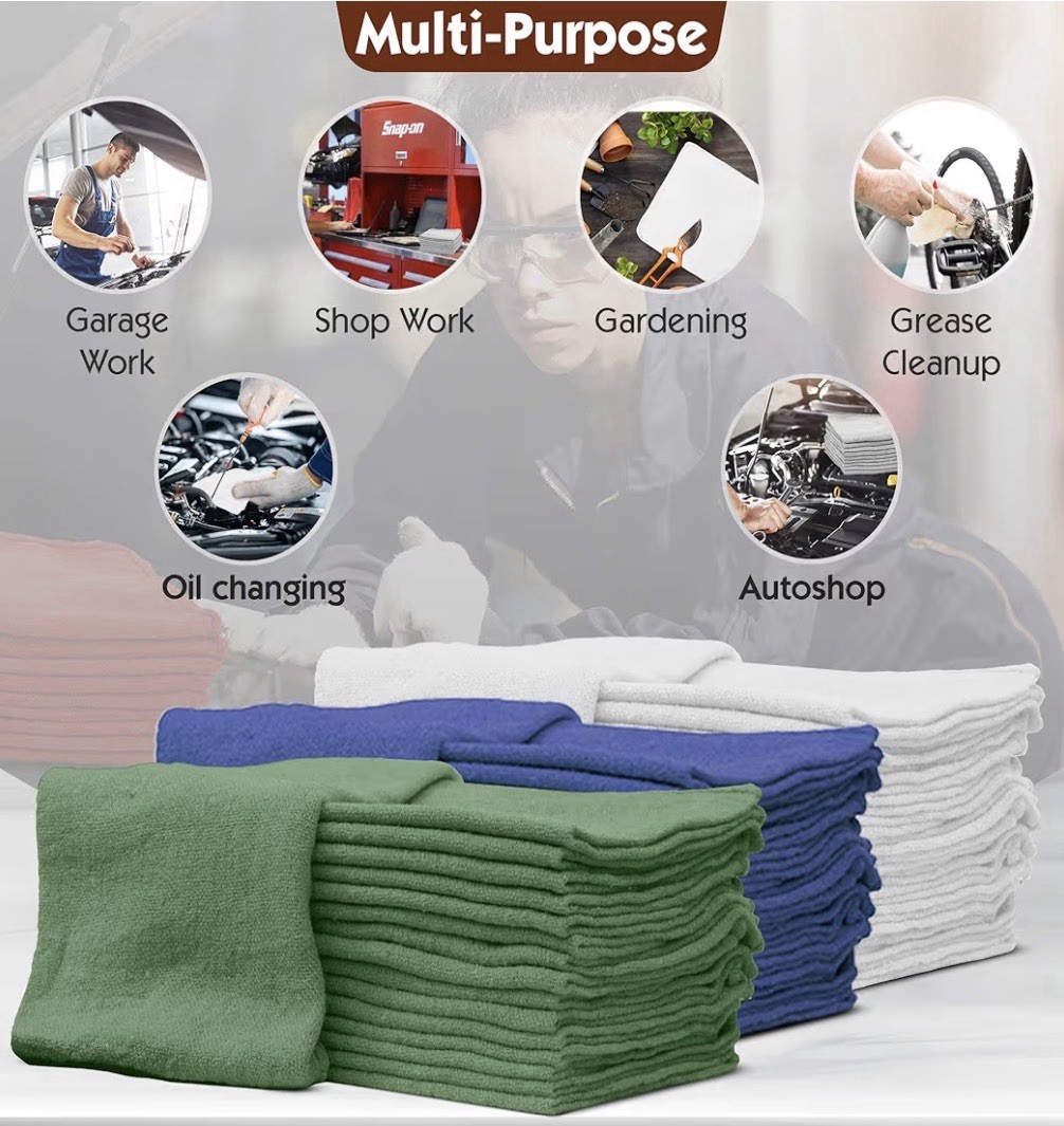 25 Pack White 100% Cotton Shop Rags