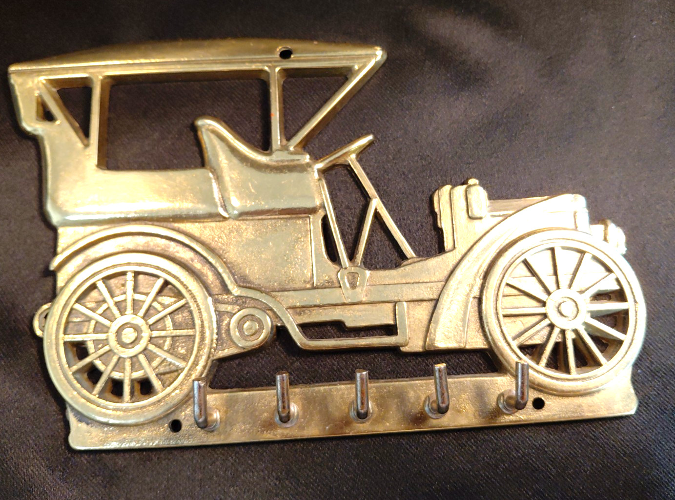 Vintage Solid Brass Model T Automobile Key Rack Wall 5 Hooks Holder