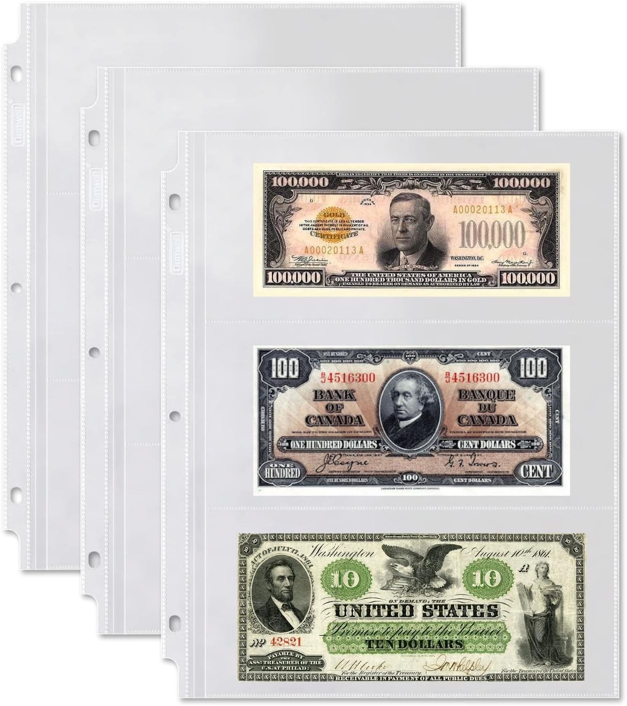 Binder Currency Sleeves for Collectors – (25 Pack), Acid-Free 3-Pocket Clear Pla