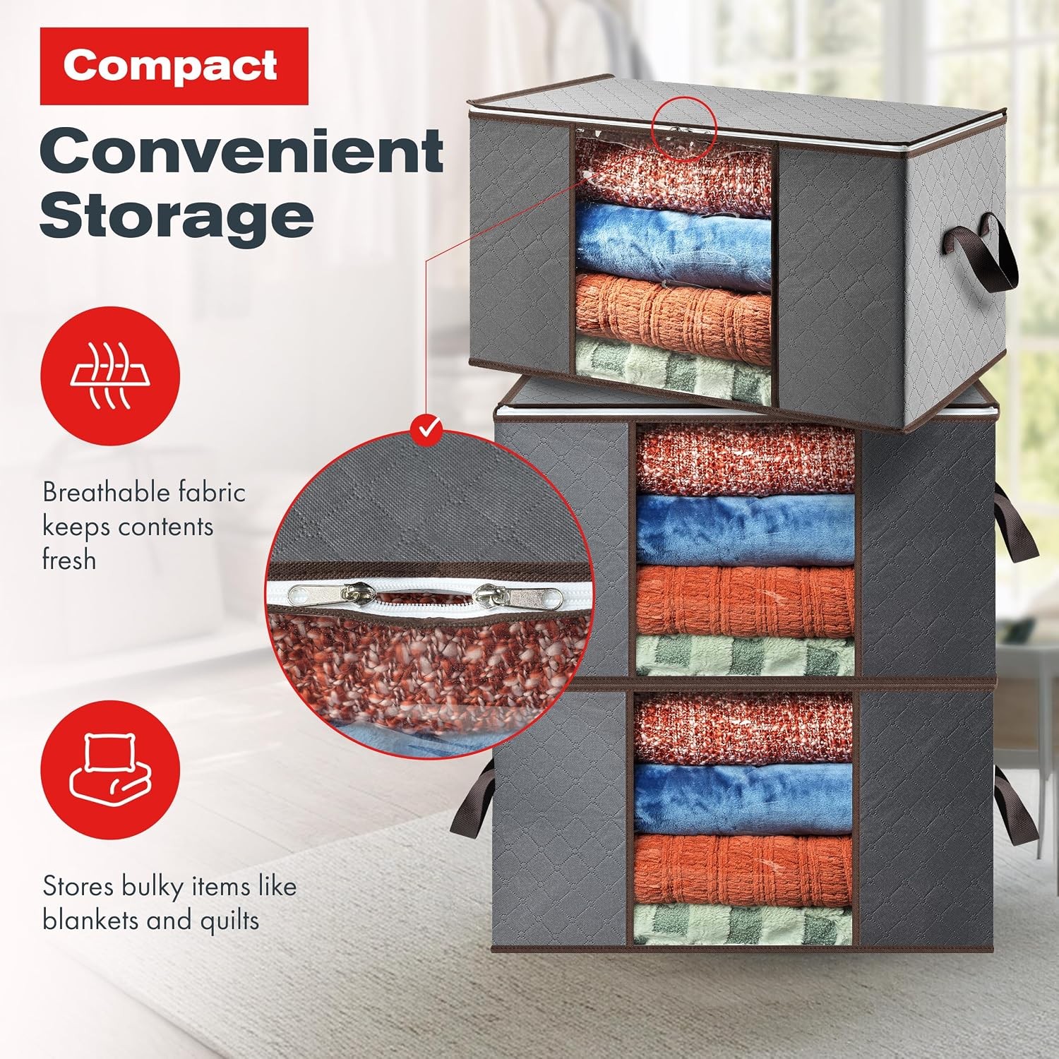 Storage Bags for Clothes & Blankets Collapsible Organizer 6 Pack Laundry
