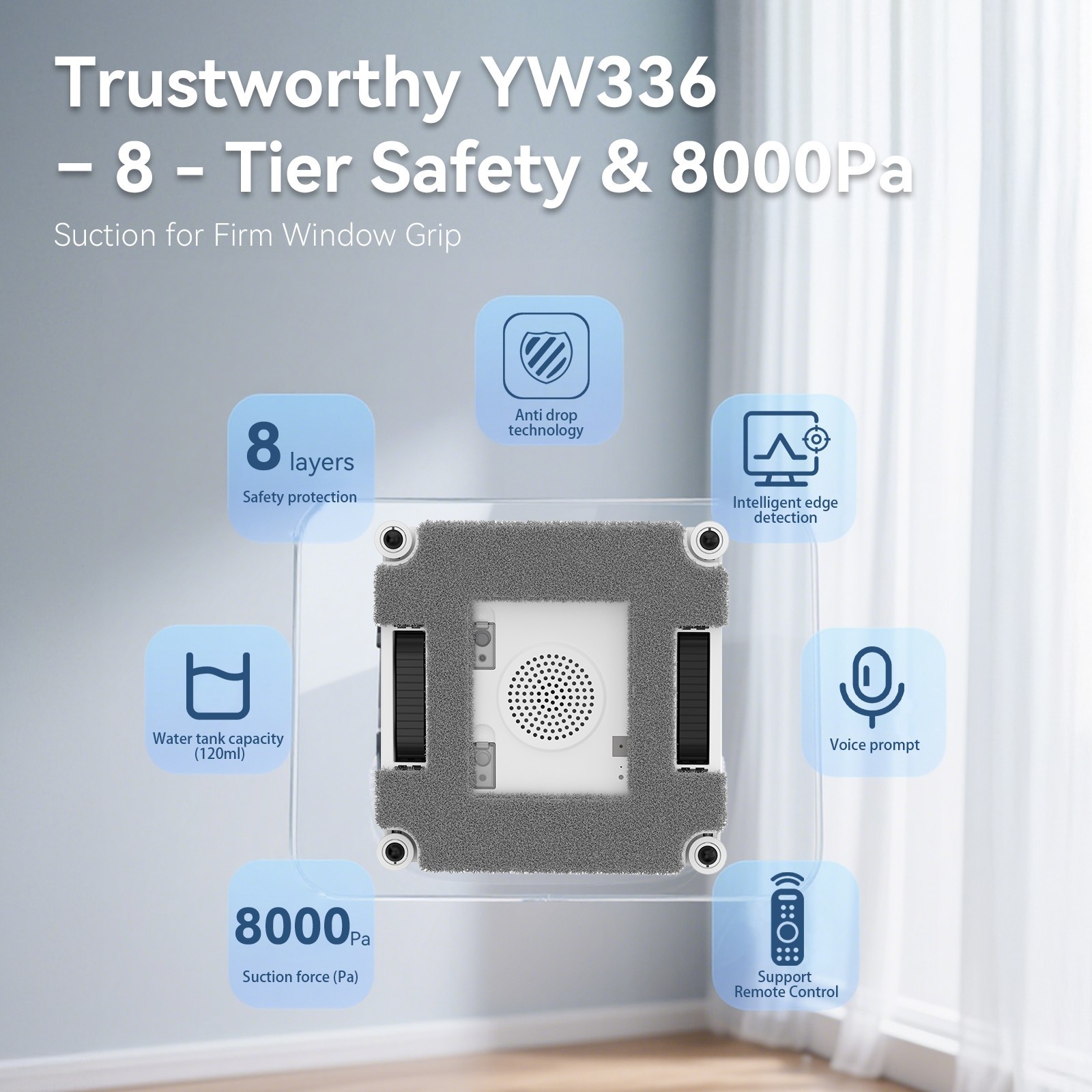 Window Cleaning Robot 8000Pa Anti-Fall 4 Cleaning Modes with Remote App Control
