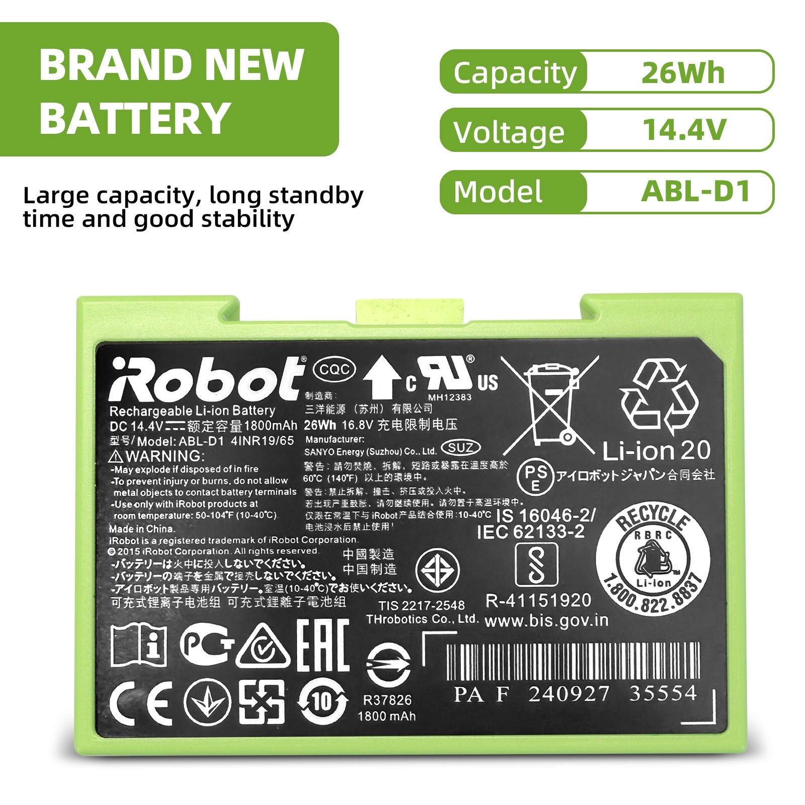 Lot OEM Battery ABL-D1 for iRobot Roomba e5 e6 i1 i2 i3 i4 i5 i6 i7 i8 j5 j6 j7+