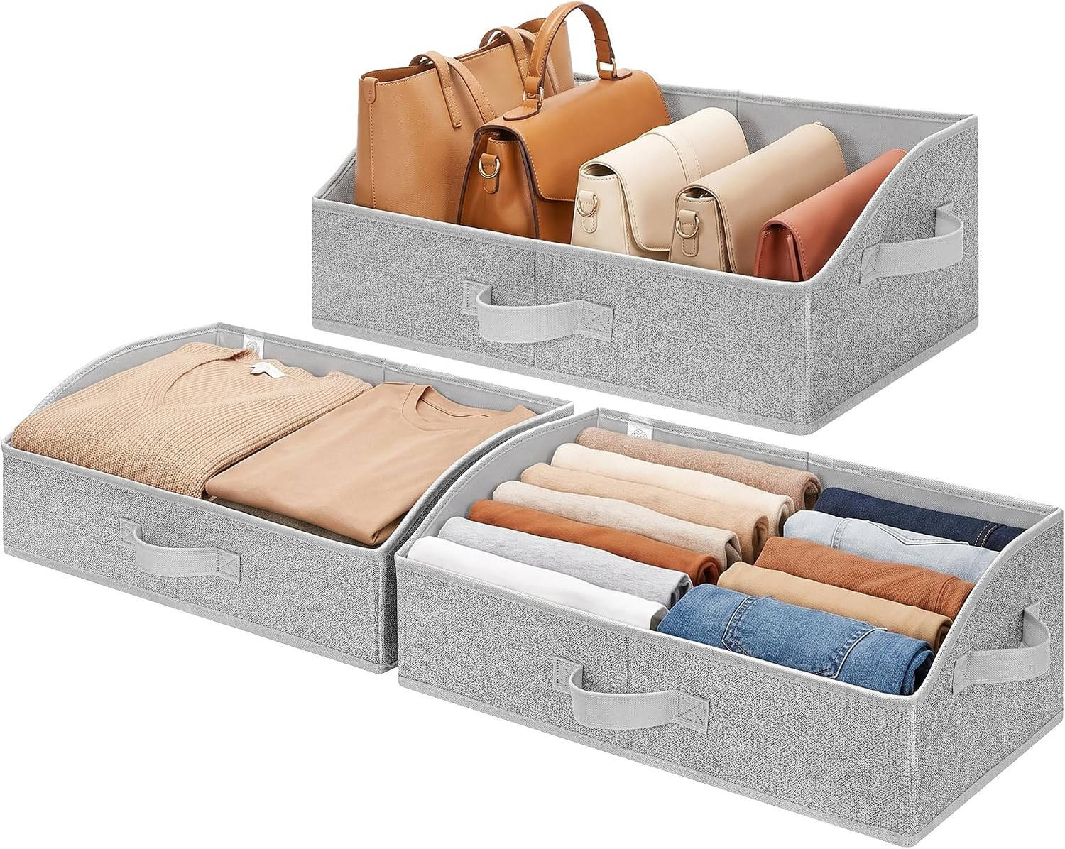 Purse Organizer for Closet, Large, Gray, 3-Pack | Trapezoid Storage Bins, Closet