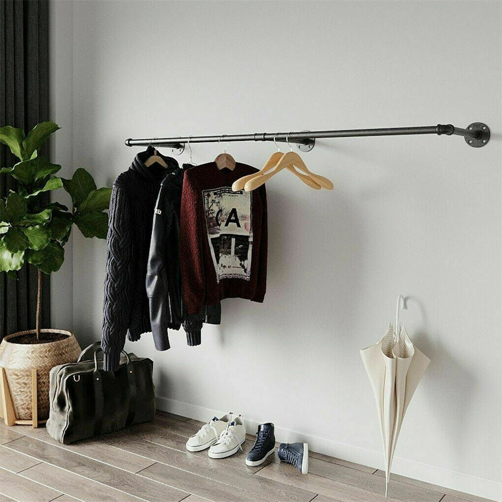 Long Clothes Rack 71″Pipe Wall Mounted Garment Rack Hanging Rod Clothing Storage