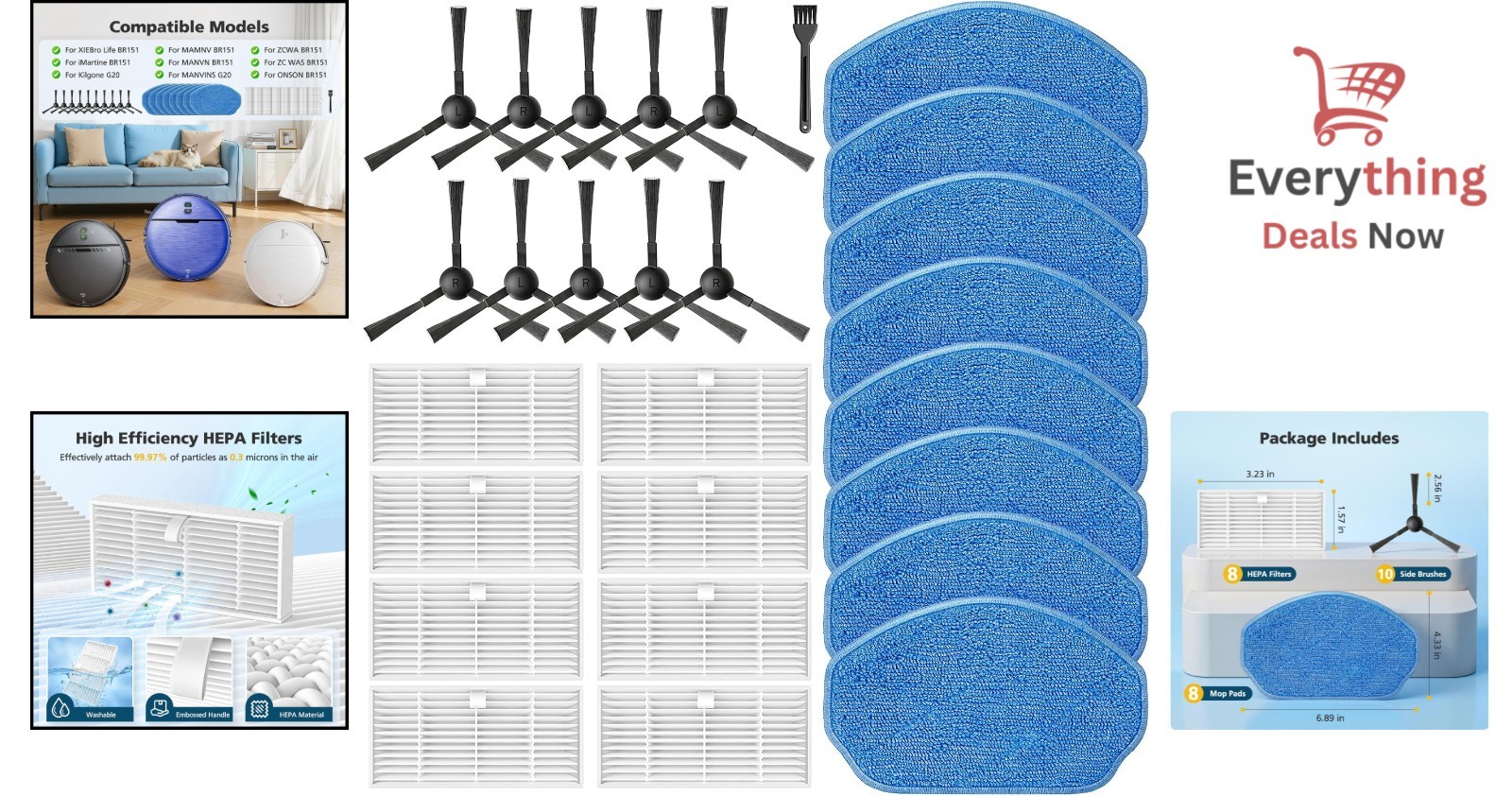 27pc Robot Vacuum Replacement Parts Kit Filters Mop Pads Side Brushes BR151 G20